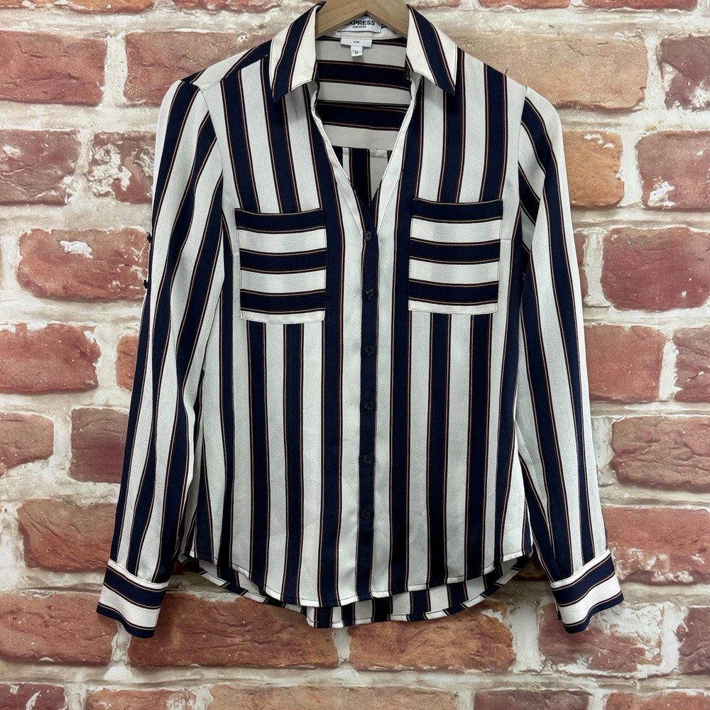 Express The Portofino Slim Shirt Women's XS Multicolor Striped Casual Career Top